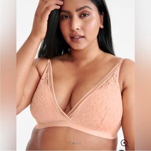 Knix Lace Deep Vneck Bralette Size XXL Honey Peach NWT
